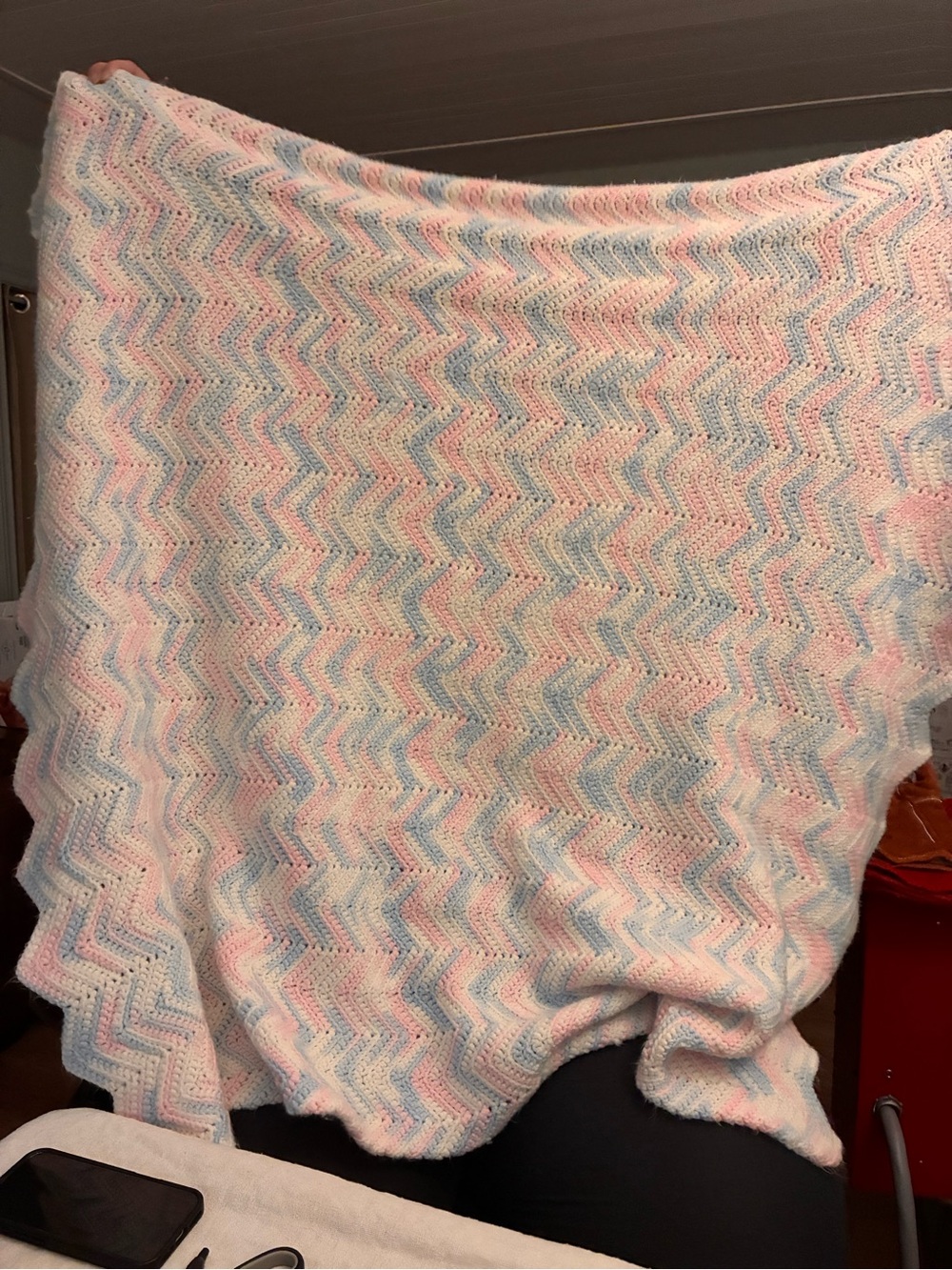Soft Chevron Knit blanket in Pastel Pink & Blue 48 x 44